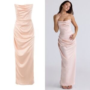NWT‎ HOUSE OF CB Adrienne Satin Strapless Gown in Champagne- Size Small
